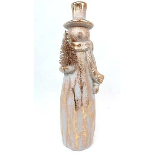 TALL SNOWMAN NO FACE WITH TREE BROWN GOLD