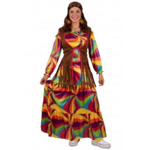 Hippie jurk lang dames multi kleuren 46