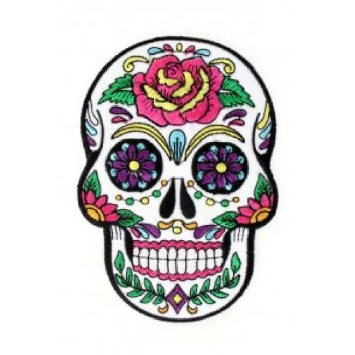 Applicatie sugar skull bloemen 12x8,5 cm incl. lij