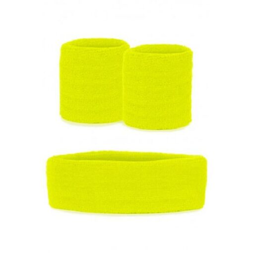 Zweetbandjes set neon geel 3-dlg