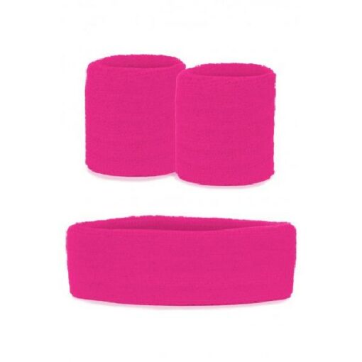 Zweetbandjes set neon roze 3-delig