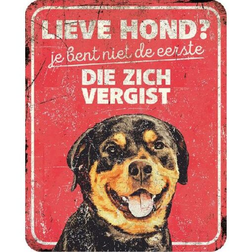 Waarschuwingsbord rottweiler 25x20x0,3cm rood