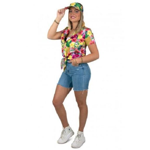 Hawaii knoop blouse met zonneklep pink 36-38