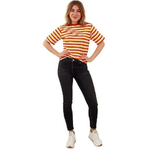 DORUSTRUI ROOD/WIT/GEEL RONDE HALS KORTE MOUW MAAT