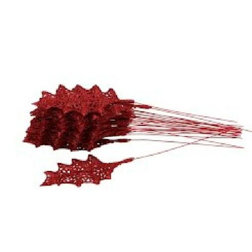 Pick glitter hulstblad Red 14x6cm per stuk