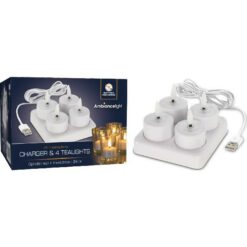 Theelicht LED 4 stuks oplaadbaar incl. oplaadstati