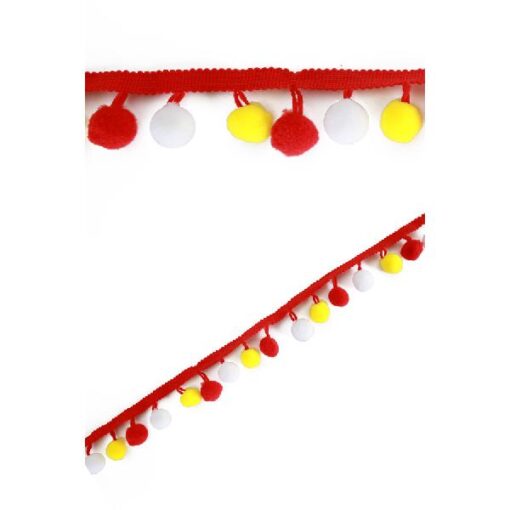 Pom pom band rood/wit/geel