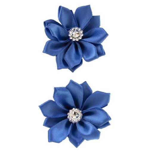 Bloem satijn met steen 6cm blauw