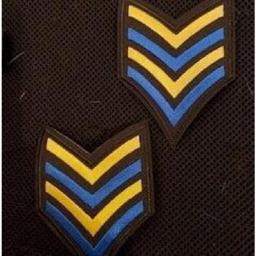 Embleem sergeant strepen blauw/geel