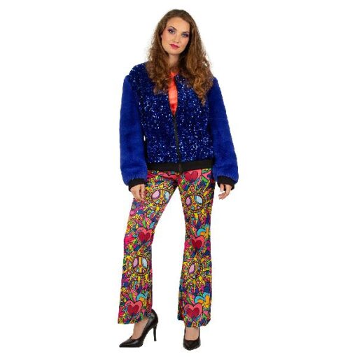 Jas met pailletten en pluche kobaltblauw 36/38