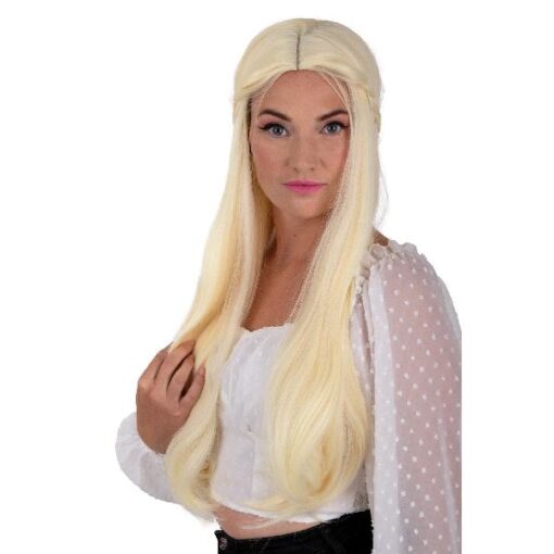 Pruik Eowyn blond met lang haar, vlechten en losse