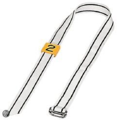 Riem nylon knelgesp 130cm, wit / zwarte strepen