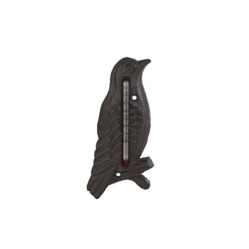Buitenthermometer "Bird" oud bruin metaal 17x8x1cm
