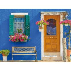 Buiten canvas italiaans blauw huis 58x78cm