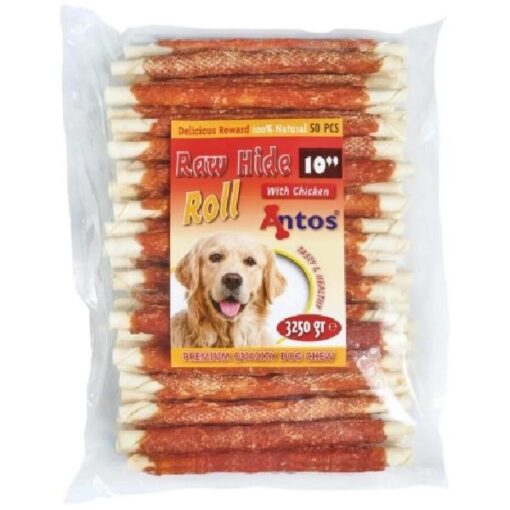 Antos raw hide white chicken roll 10" 50 stuks