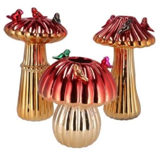 Bird Mushroom Vase metallic Red ass 14x14x20cm
