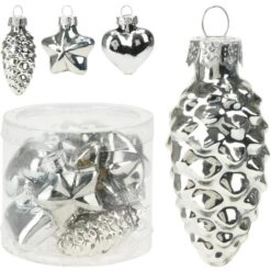 Kerstbal glas figuur 12 stuks assorti - zilver