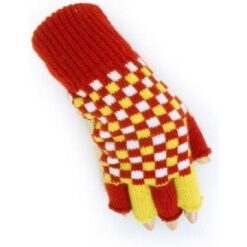 Vingerloze handschoen rood/wit/geel geblokt