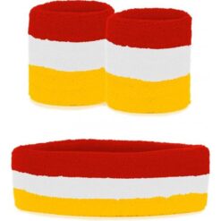 Zweetbandjes set rood/wit/geel 3 delig