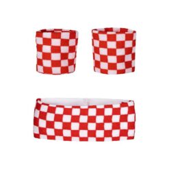 Zweetbandjes set rood wit geblokt 3-dlg