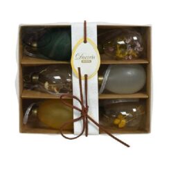 Giftbox a 6 Ei glas mix groen/geel H6 D4cm